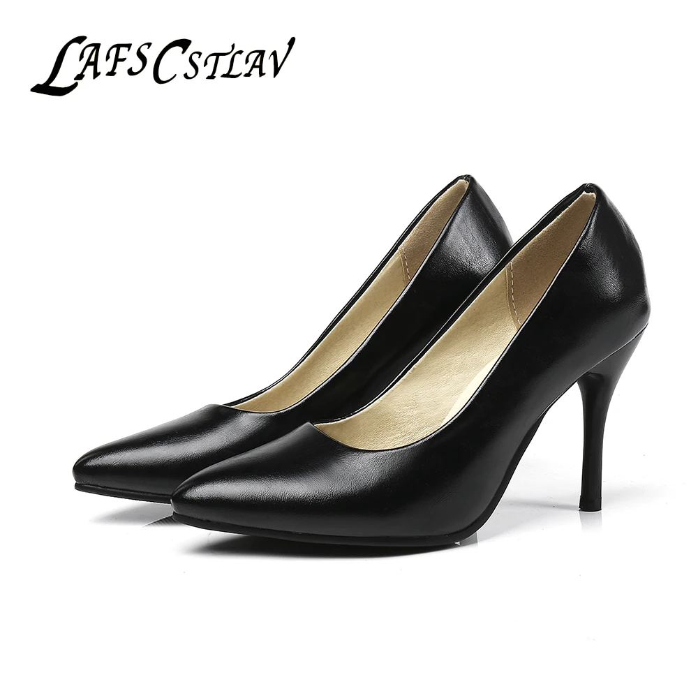 

LAFS CSTLAV Basic High Heel 9 cm Pumps Women Comfortable Casual Dress Career Office Shoe for Woman Pointed Toe Thin Heel Slip On