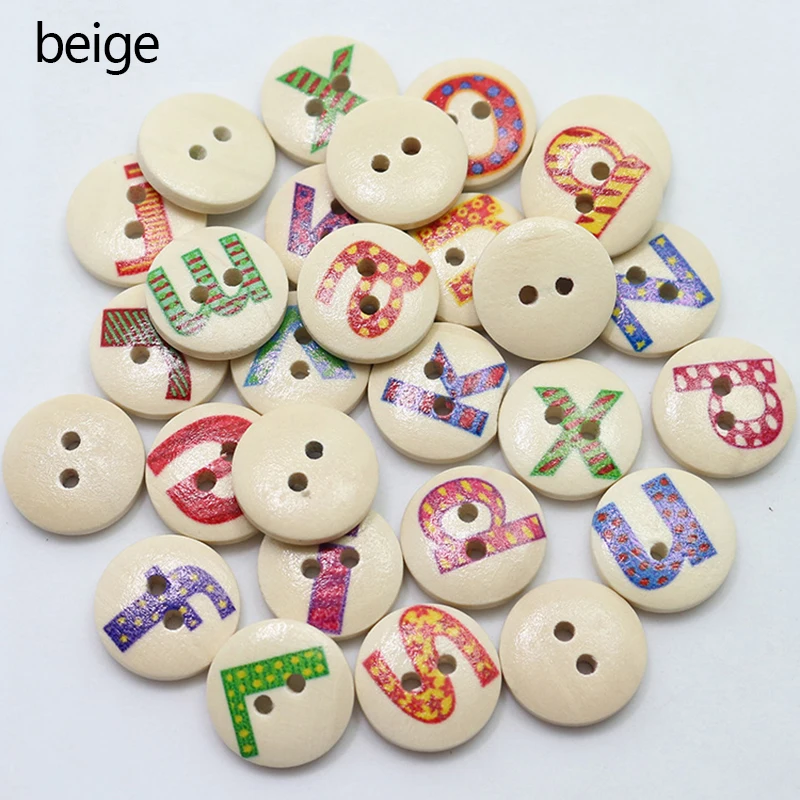 100pcs 2 Holes English Alphabet Cartoon Button Wooden Buttons for Clothing Sewing Craft Decorative Accessories