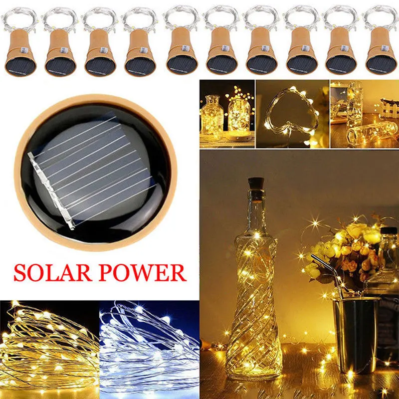 2PCS 2M Solar Cork Wine Bottle Stopper Copper Wire String Lights Fairy Lamps Decor Lamp string lights set 40JA1103