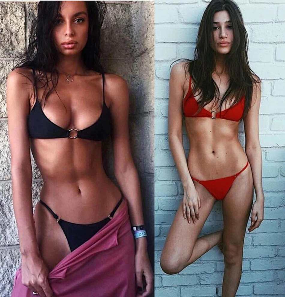 

Sexy Rings bikini 2019 Micro bikinis Women Ribbed swimsuit Two pieces bikini set female Push Up Swimwear brazilian bathing suit