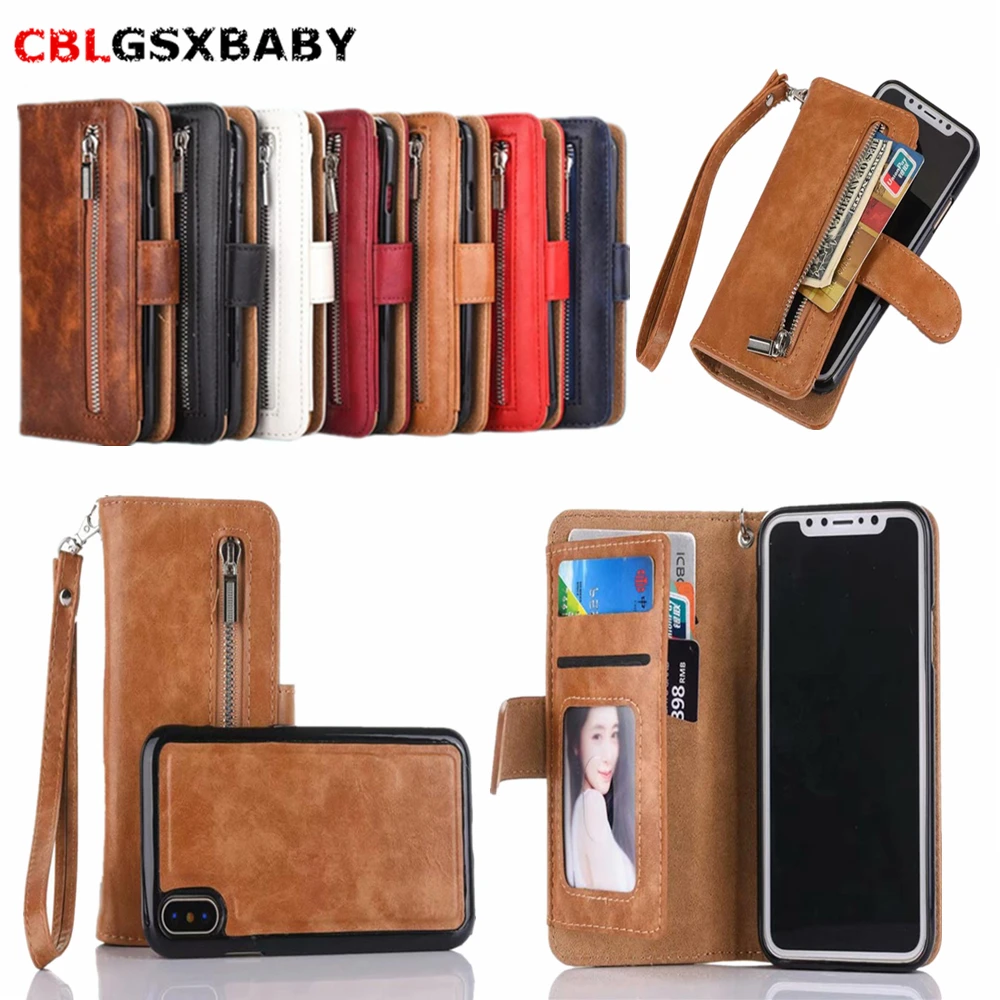 CBL 2 в 1 кошелек на молнии кожаный чехол для iPhone 11 Pro X 8 7 6 6S Plus флип XS Max XR 5 5S SE