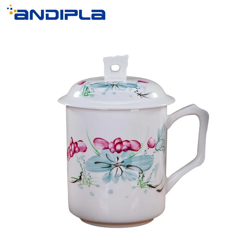 

500ml Large Capacity Water Milk Coffee Mug with Lid Jingdezhen Ceramic Bone china Teacup Office Master Cup Business Gift Tea Set