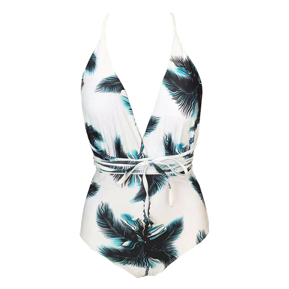 

Women Swimwear V Neck Padded Ladies Push-up Floral Beach One-Piece Bikini Sexy Print Strappy Summer Holiday