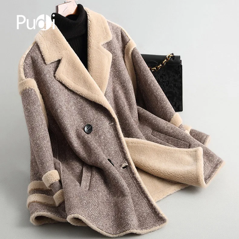 

PUDI A18006 women's winter real wool overcoat warm jacket girl coat lady Long jacket overcoat