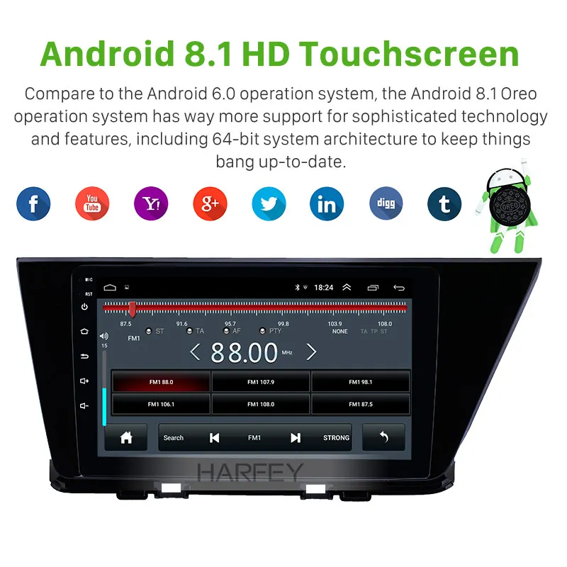 Best Harfey 9"HD Touchscreen GPS Navi Android 8.1 Radio for Kia Niro 2016-2019 Bluetooth Wifi support Carplay DVR OBD Rearview camera 2