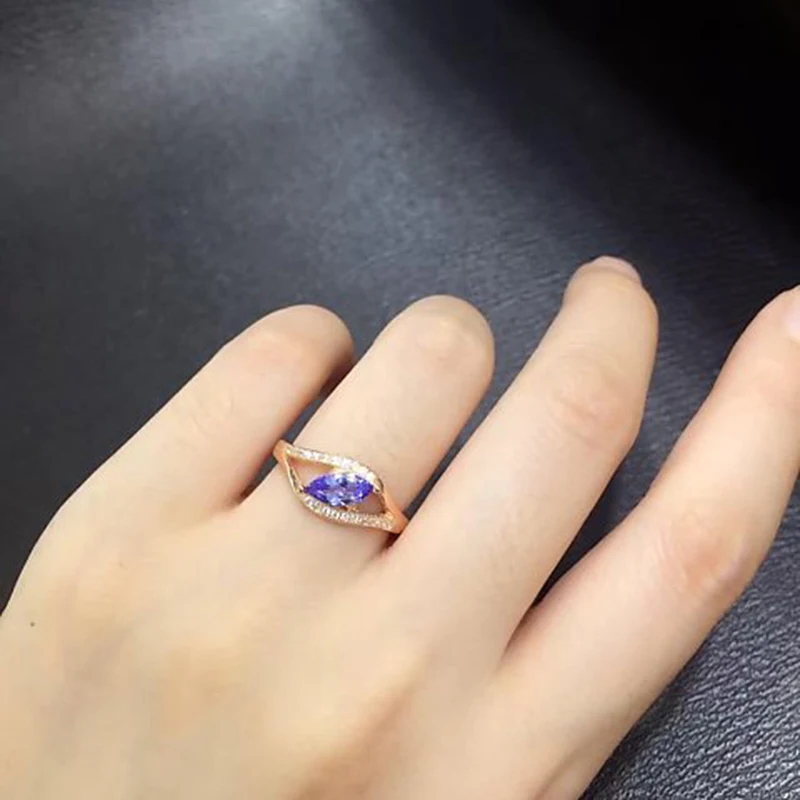 

2017 Rushed Sale Qi Xuan_Fashion Jewelry_Blue Stone Simple Rings_Rose Gold Color Blue Stone Woman Rings_Factory Directly Sales