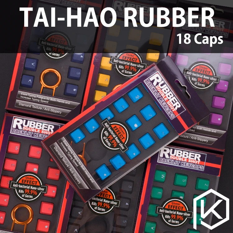 taihao Rubber Gaming Keycap Set Rubberized Doubleshot Keycaps Cherry MX Compatible OEM Profile shine-through Set of 18 keycaps
