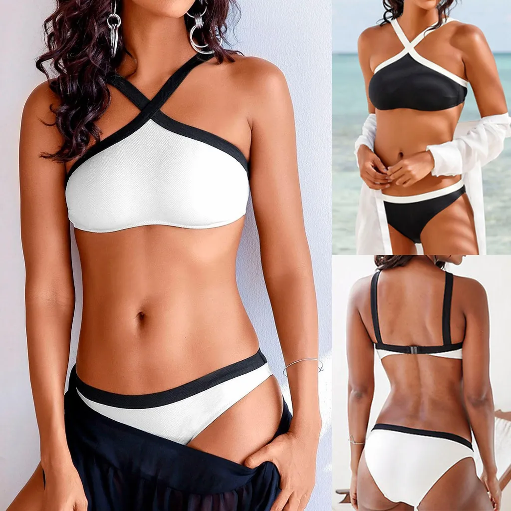 black and white halter bikini