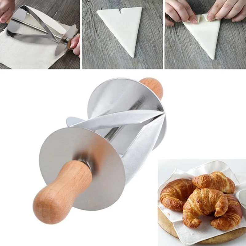 Режущий ролик из нержавеющей стали для изготовления круассан, хлеб для теста, деревянная ручка ножа для выпечки кухонного ножа