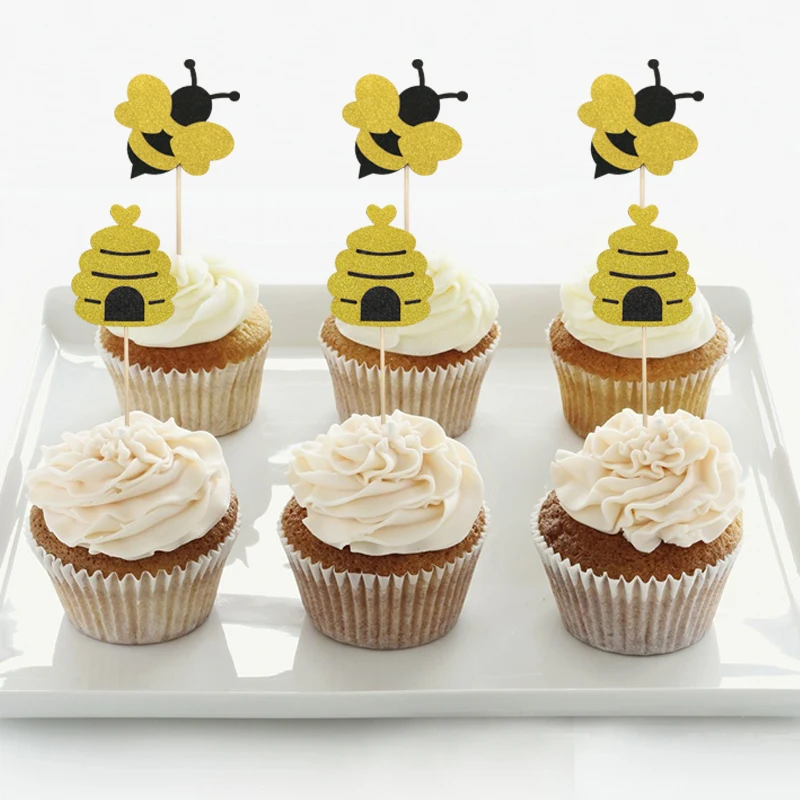 Glitter Bumble Bee Cupcake Toppers One Paper Banner Table Confetti Gender  Reveal Baby Shower 1st Birthday Cake Party Decoration - AliExpress