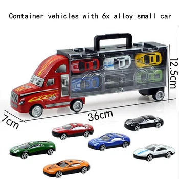 

New simulation models children's toys car model container truck with 6Pcs alloy small cars gift baby toys