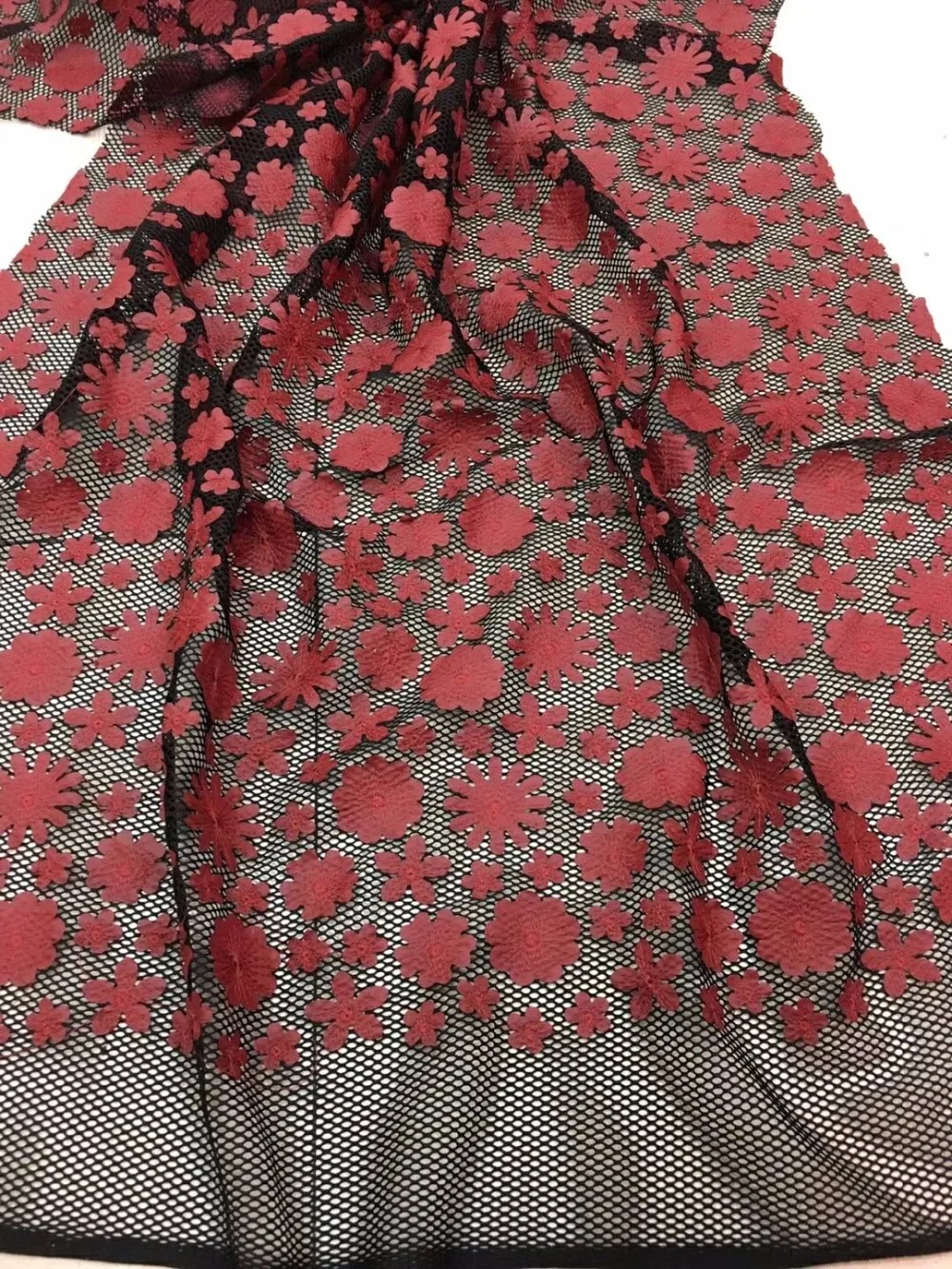 Fashionable designs High Quality African French Lace Fabric 3D African Tulle Lace Fabric with beads For Wedding ZD0010