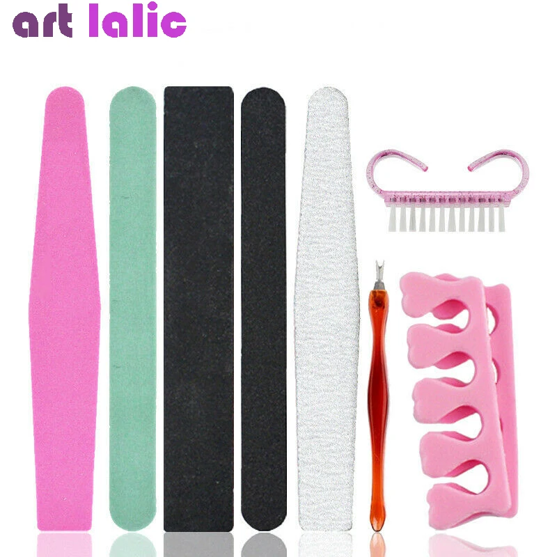 

8Pcs Nail Art Cleaning Brush Tools Sanding Files Polish Buffer Block Toe Separators Trimmers Pedicure Manicure Set