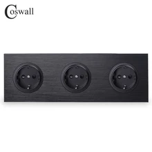 Coswall роскошный черный Алюминий Панель 16A тройной ЕС Стандартный стены Мощность розетка 3 выхода заземлен с ребенка защитный замок
