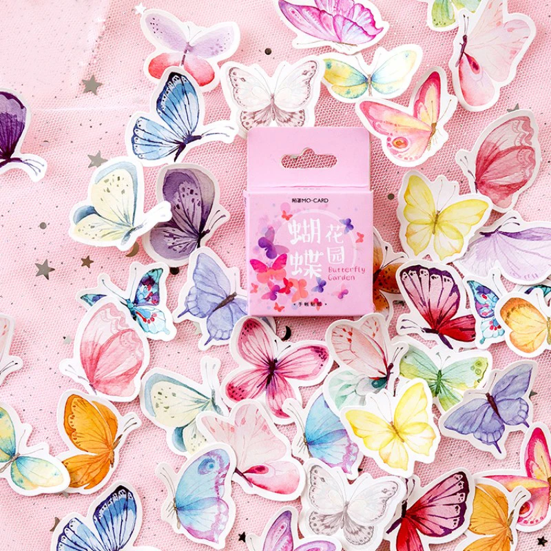

45 pcs/bag Butterfly garden paper stickers diy album adhesive paper Scrapbook Notebook decoration sticker kawaii stationery