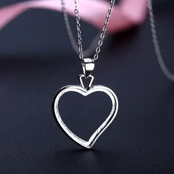 

Sterling Silver 925 White Gold Color Engagement Women Semi Mount Pendant 16x18mm Heart Cabochon Without Necklace Romantic