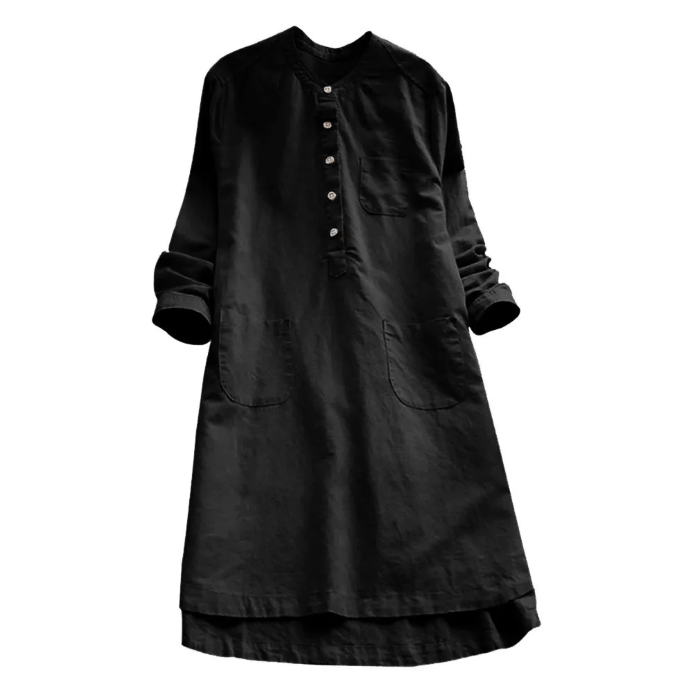 

clothing women's linen long dress Autumn and spring Dresses ladies Plus Size Casual sloid long Sleeved Linen Dress