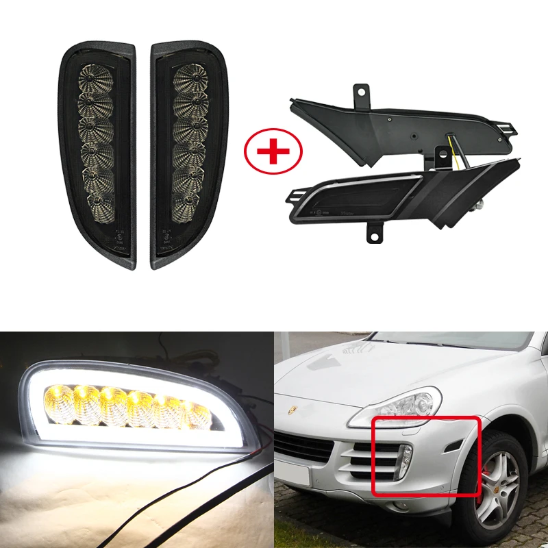 E4 R87 подходит для Porsche Cayenne 957 2007-2010 дым передний бампер Led DRL Противотуманные фары с янтарным поворотным сигналом Postion комбо наборы