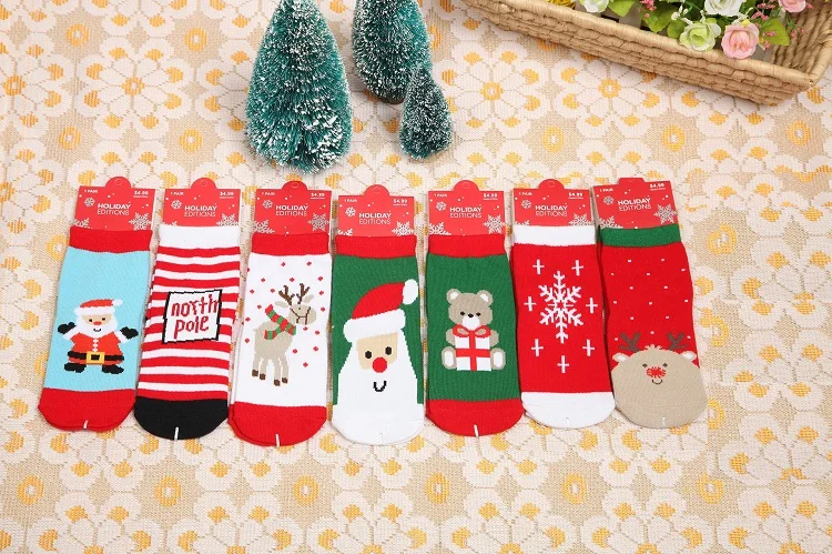 Зимние Детские Рождественские Носки Нескользящие Детские хлопковые носки для малышей милые рождественские носки с Санта-Клаусом и снеговиком для мальчиков и девочек От 0 до 2 лет