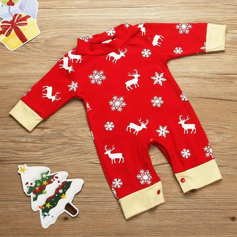 

Christmas Newborn Baby Romper Long Sleeve Red Snowflake Deer Print Jumpsuit baby boy girl Clothes Christmas Costume