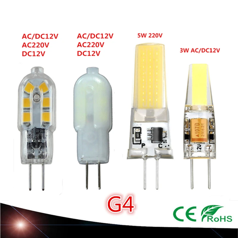 

New High quality AC220V AC/DC12V DC12V G4 LED 3W G4COB LED 3W 5W Corn Light SMD bulb Super bright Replace Halogen Lamp Led Light