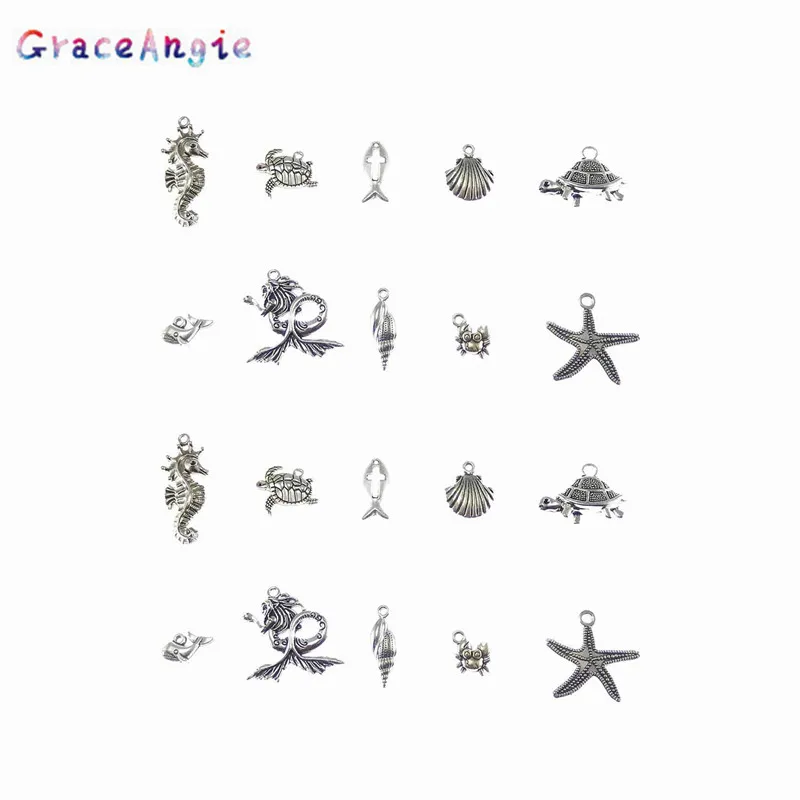 GraceAngie Mix 10PCS Подвески в виде животных для сережек раковина рыбы морская лошадь