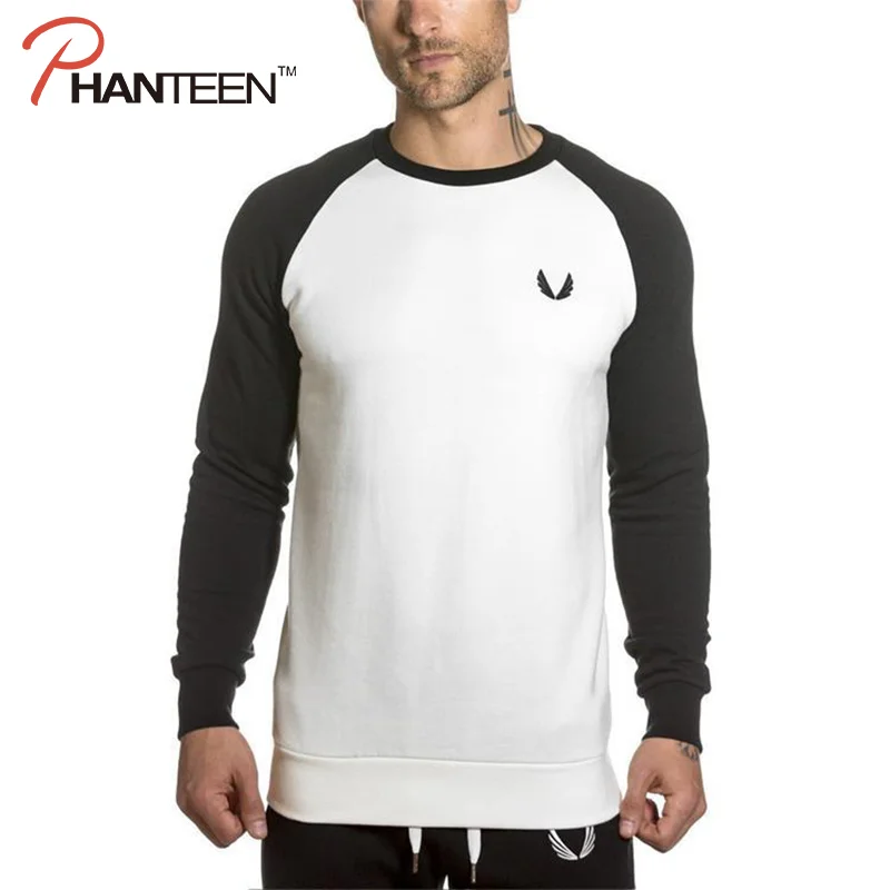 

Bodybuilding Long Sleeve T Shirt for Men Patchwork O Neck Exercise Fitness Outerwear Slim Fit Men Clothing