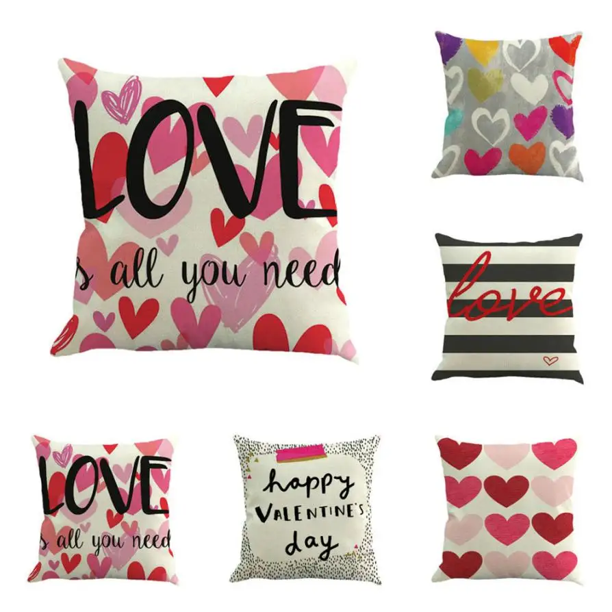 Valentine's Day Love Cushion Cover Pillows Printed 45x45cm Linen