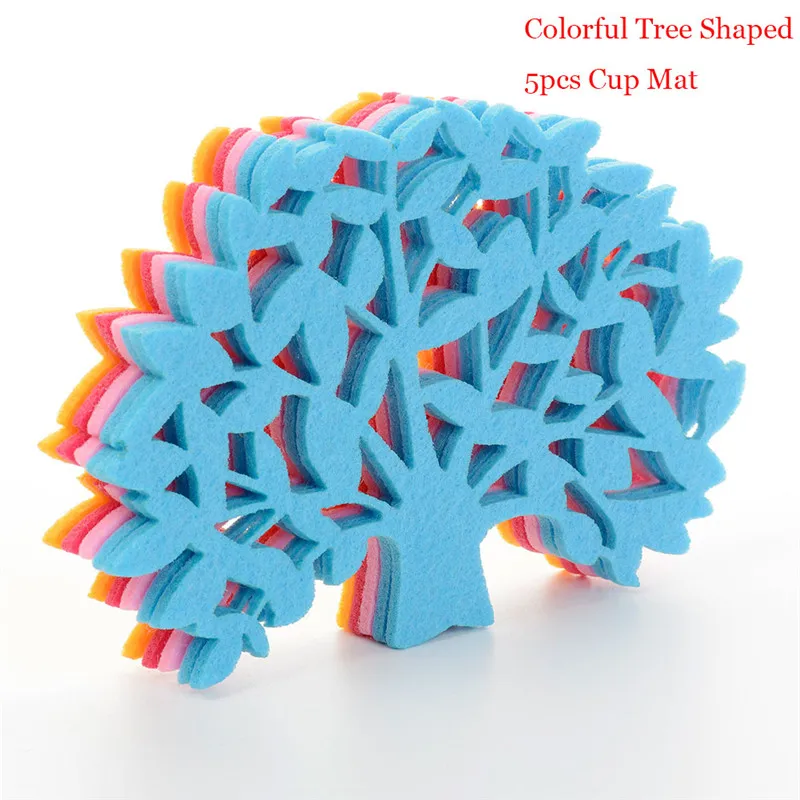 

5Pcs/Pack Creative Colorful Tree Shape Felt Coasters Cup Mat Pad Bowl Glass Plate Mug Coaster Free Shipping