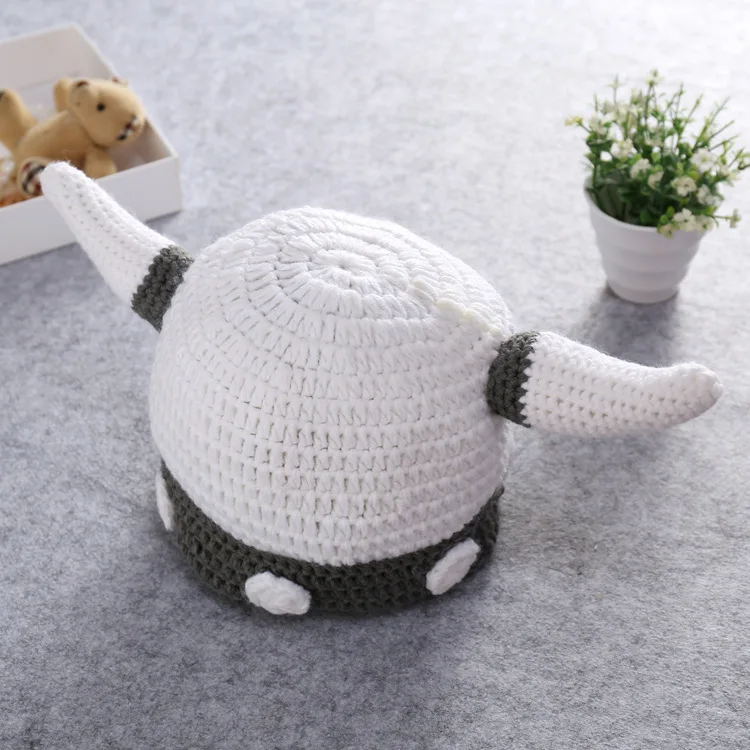 

Handmade wool horn cap creative cute children's handmade hat gray horn cap knitted hat