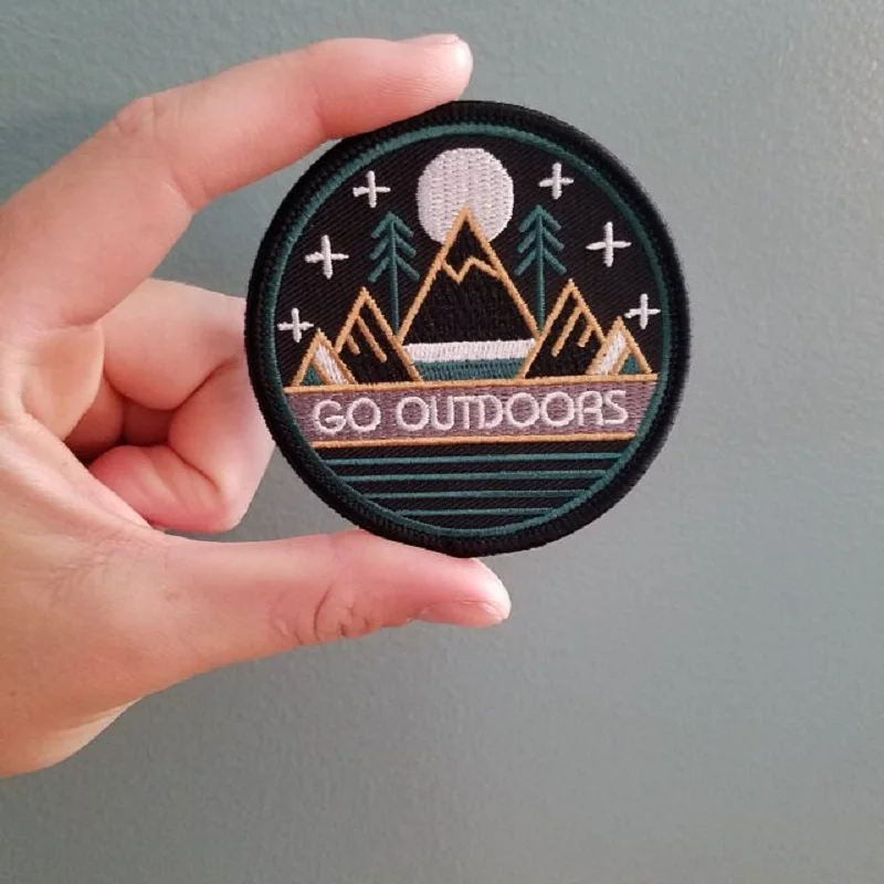 

Go Outdoors Hiking Patch Embroidered Patches for Jackets Mountains Nature Hiking badge applique iron sew on patch