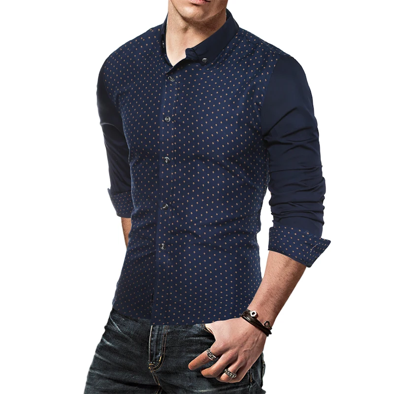 2017 New Autumn Fashion Brand Men Clothes Slim Fit Men Long Sleeve Shirt Cotton Men mushroom Dot Casual Men Shirt Social