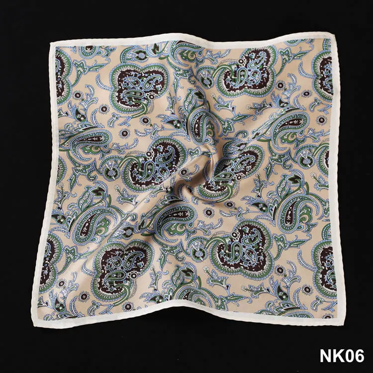 NK Dot Пейсли якорь елочка носовой платок натуральный шелк сатин мужской носовой платок Модный классический свадебный карман квадратный - Цвет: NK06 Beige Green