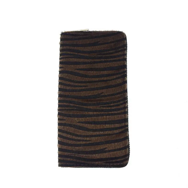 W024 Brown Kandra, персонализированный женский кошелек, длинный клатч, Зебра, принт, мех, кожа, шерсть пони, кошелек, цветной, в полоску, кошелек для кредитных карт - Цвет: W024 Brown