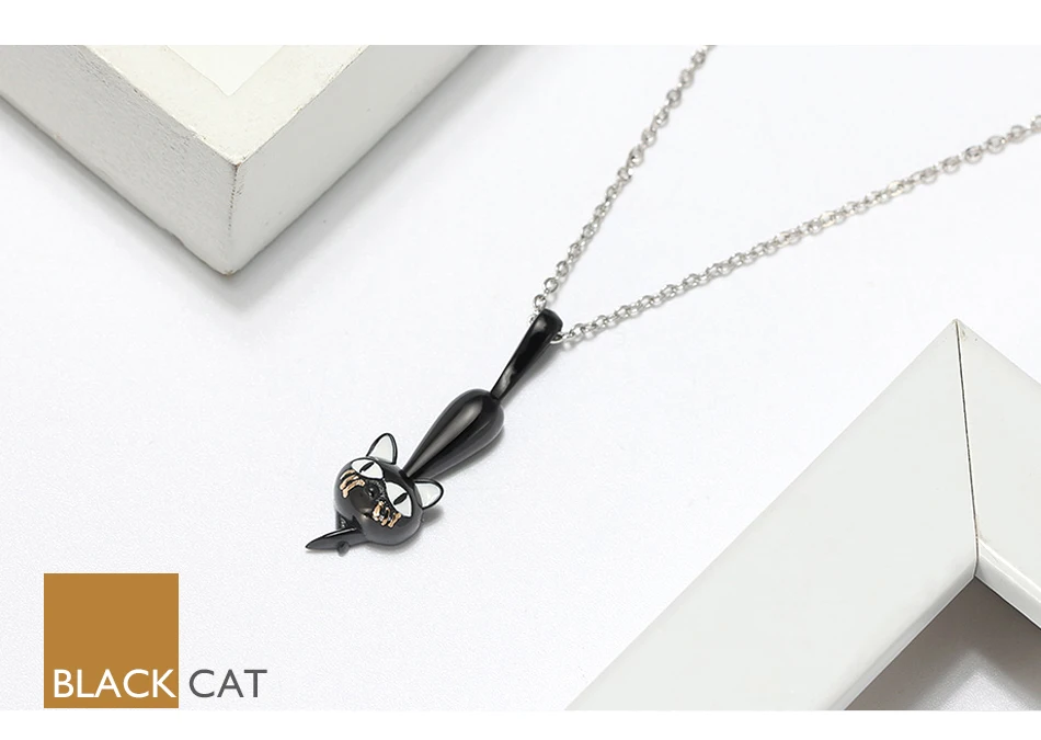 Effie queen Серебро 925 ожерелья и подвески для женщин белая эмаль черная кошка серебряная цепь подарок BN98