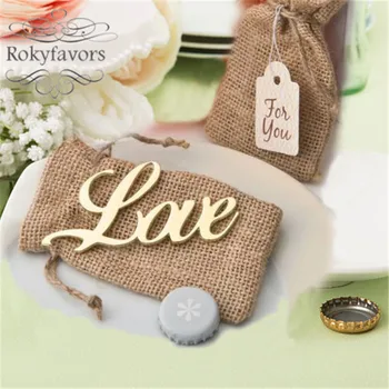 

FREE SHIPPING 150PCS Gold Script Metal LOVE Bottle Opener In Burlap Bag Wedding Shower Party Gifts Anniversary Giveaways