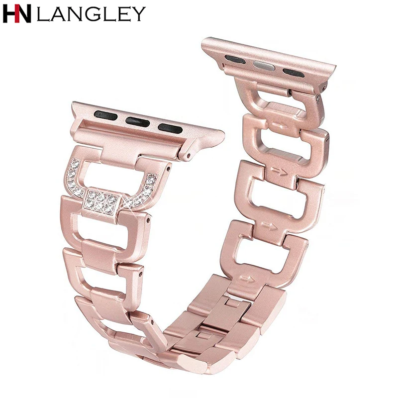 

Rose Pink Women Watch Band For Apple Watch Band 38mm 40mm Series 4 Series 3 Series 2 Series 1 Diamond Rhinestone Metal Strap