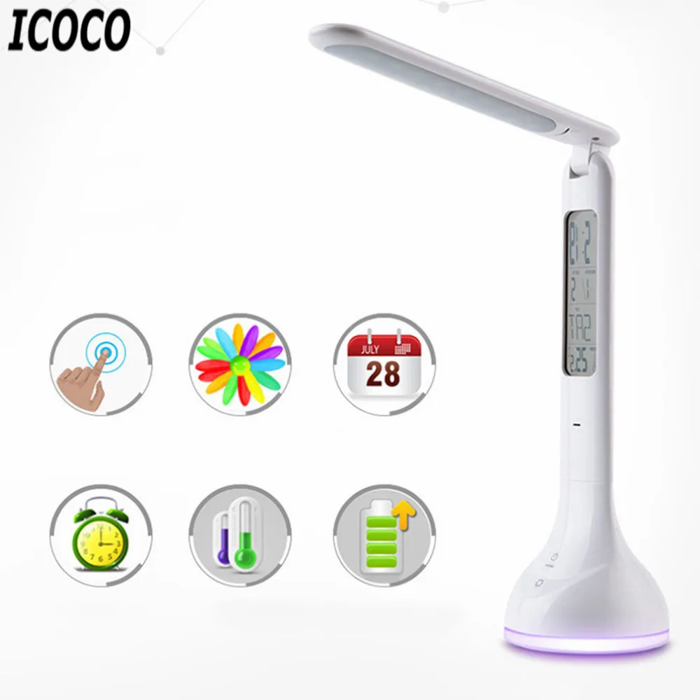 

LED Business Desk Lamp USB Rechargeable Touch Dimmer Reading Book Lamp Foldable Desk Lamp Light with Calendar LCD Display