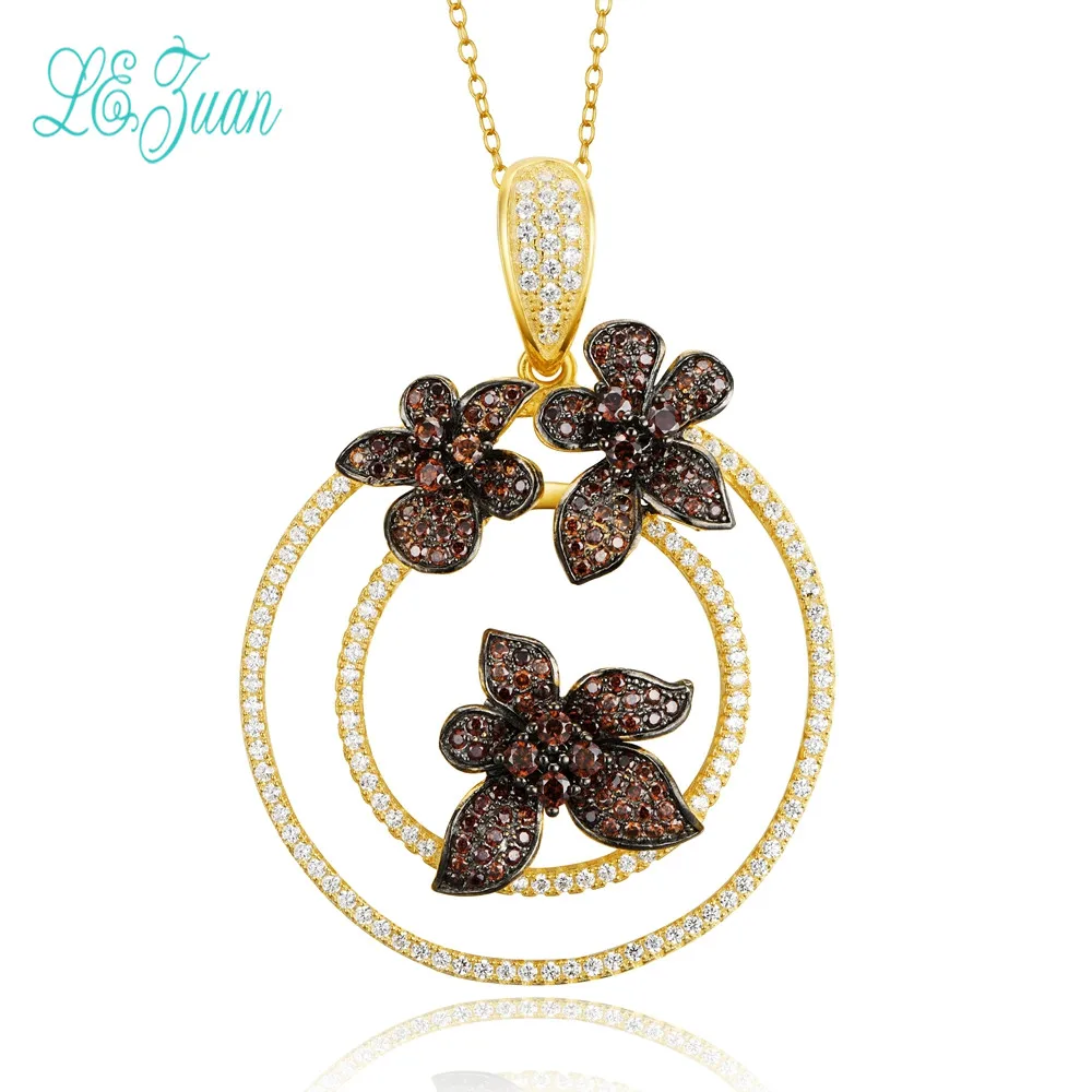 

l&zuan S925 Sterling Silver Jewelry Round With Flower Multicolor Zircon Pendant Necklace For Women Christmas Gifts
