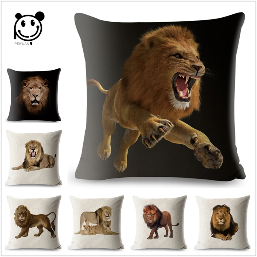 Animal Pattern Polyester Cushion Cover High Definition Lion Pillow Case Home Decoration Sofa Throw Pillows Cover 45*45cm Peiyuan