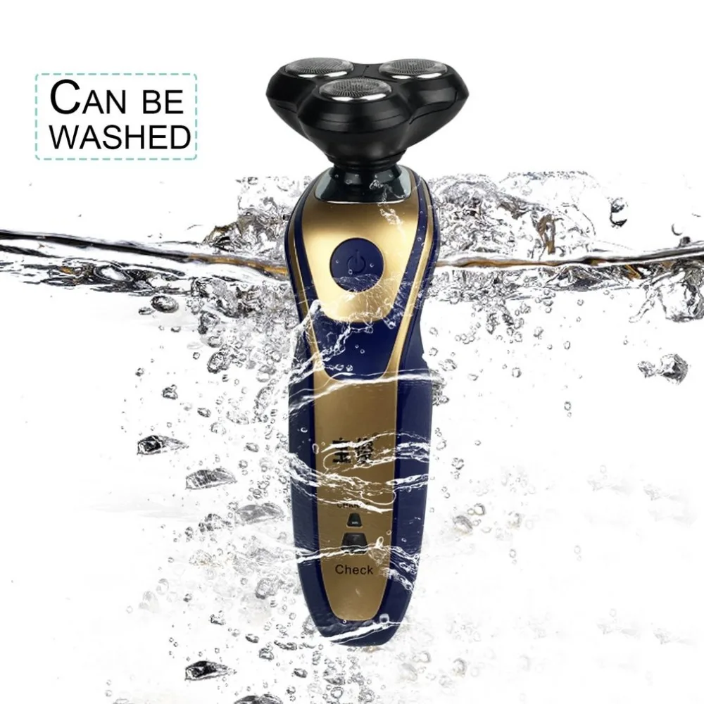 

Rechargeable Electric Shaver Portable Blue And Gold Electric Shaver Electric Razor 3 Blades 4D Rotating Shaver