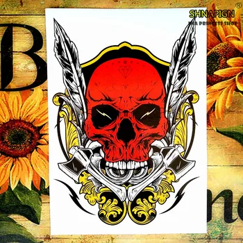 

SHNAPIGN Red Skull Temporary Tattoo Body Art Flash Tattoo Stickers 12*20cm Waterproof Henna Styling Home Decor Wall Sticker