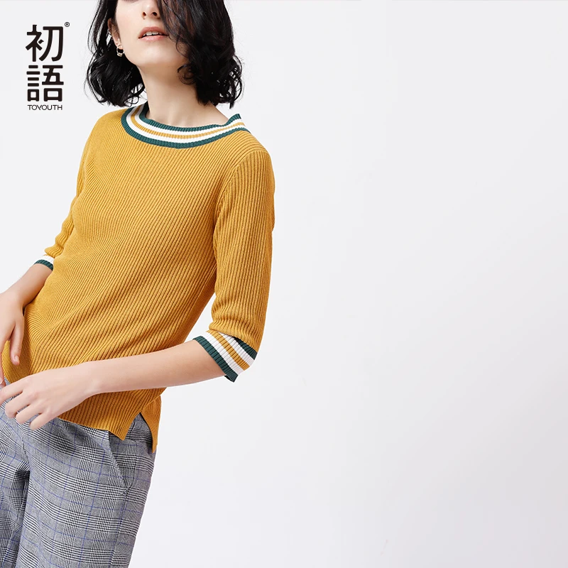

Toyouth 2019 New Summer Lazy Style Round Collar Knitwear Slim Half-Sleeve Thin Sweater Pullover Vintage Base tops for Women