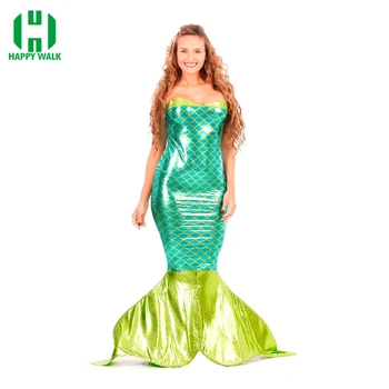 

Sexy Adult Mermaid Costumes 2020 Role Play Mermaid Tail Women Green Strapless Long Fishtail Dress Halloween Cosplay Costumes