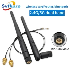 Dual Band 2.4G 5G 8dBi RP-SMA Masculino Antena do Roteador Wi-fi Antena 2.4ghz Antenas com 20 centímetros PCI U. FL IPX para SMA Cabo Pigtail Masculino