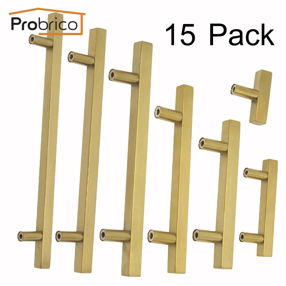 Probrico 15 Pack Golden Finish Handles For Furniture Square T Bar Door