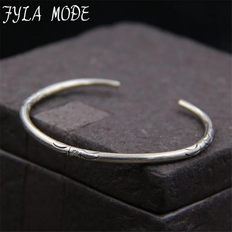 

Fyla Mode 999 Sterling Silver Flower Carved Bracelet Retro Thai Silver Cuff Bangle 3.20mm 12.70G WTB076