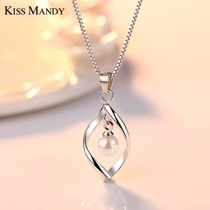 

KISS MANDY New 2018 Fishing Line Necklace Pearl Pendant Chain Necklaces Hot Selling Women Jewelry AN32