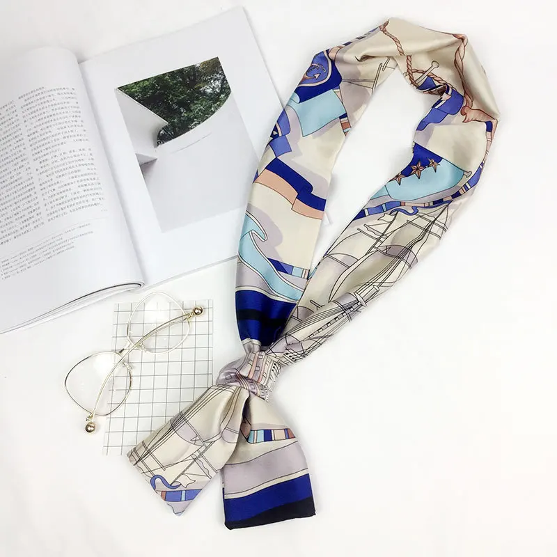 2019 Women Fashion Ribbon Silk Scarf Beautiful Solid Design Girls Neckerchief Hair Band Bag Handle Wraps Small Neck Scarves