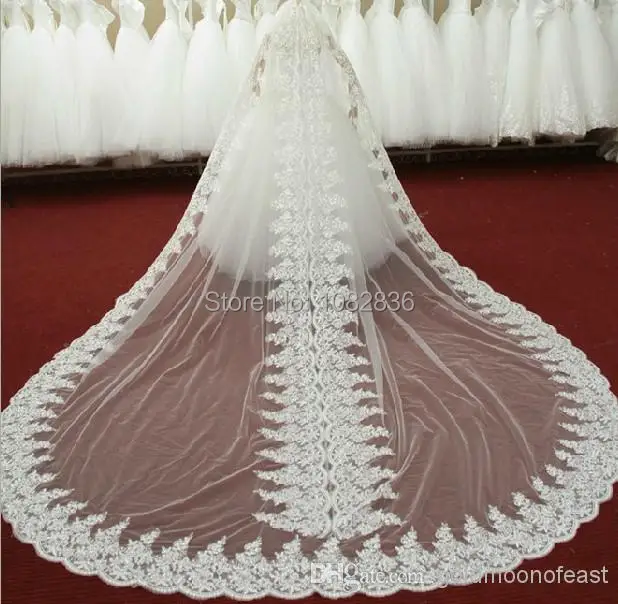 

Wholesale Big Veil Perfect Cathedral Train One Layers 2019 Elegant 400CM Long 240CM Wide Lace Edged Wedding Bridal Veil